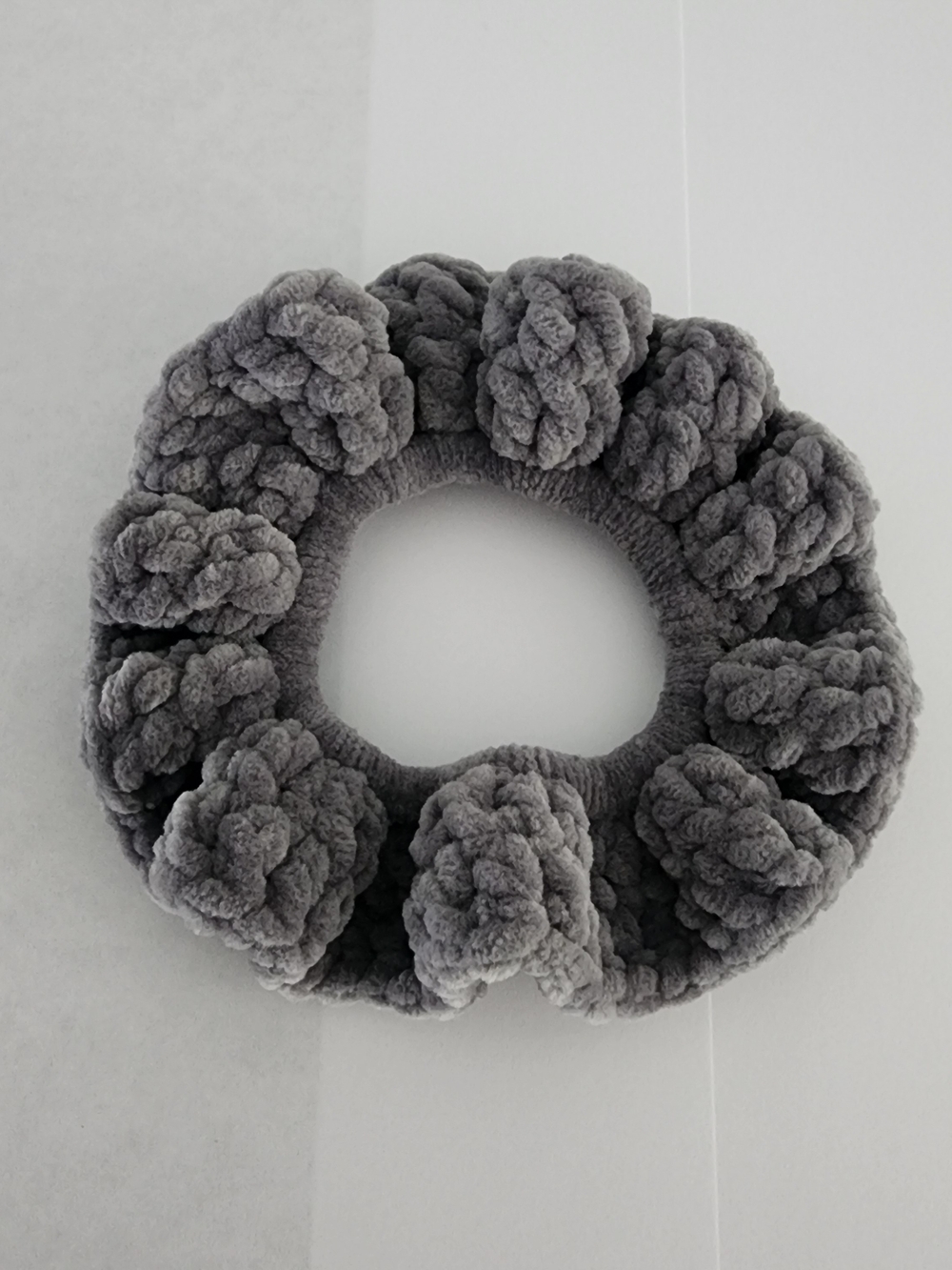 Handmade Crochet Chenille Scrunchie Gray Oversized Hair Accessory